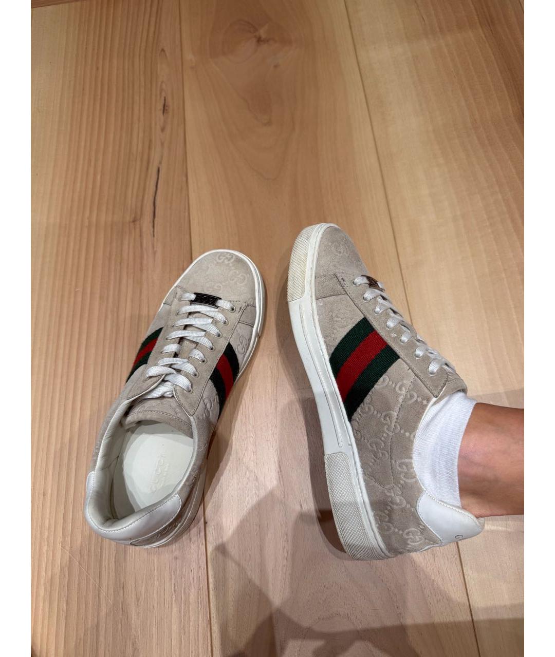 GUCCI Бежевые замшевые кеды, фото 2