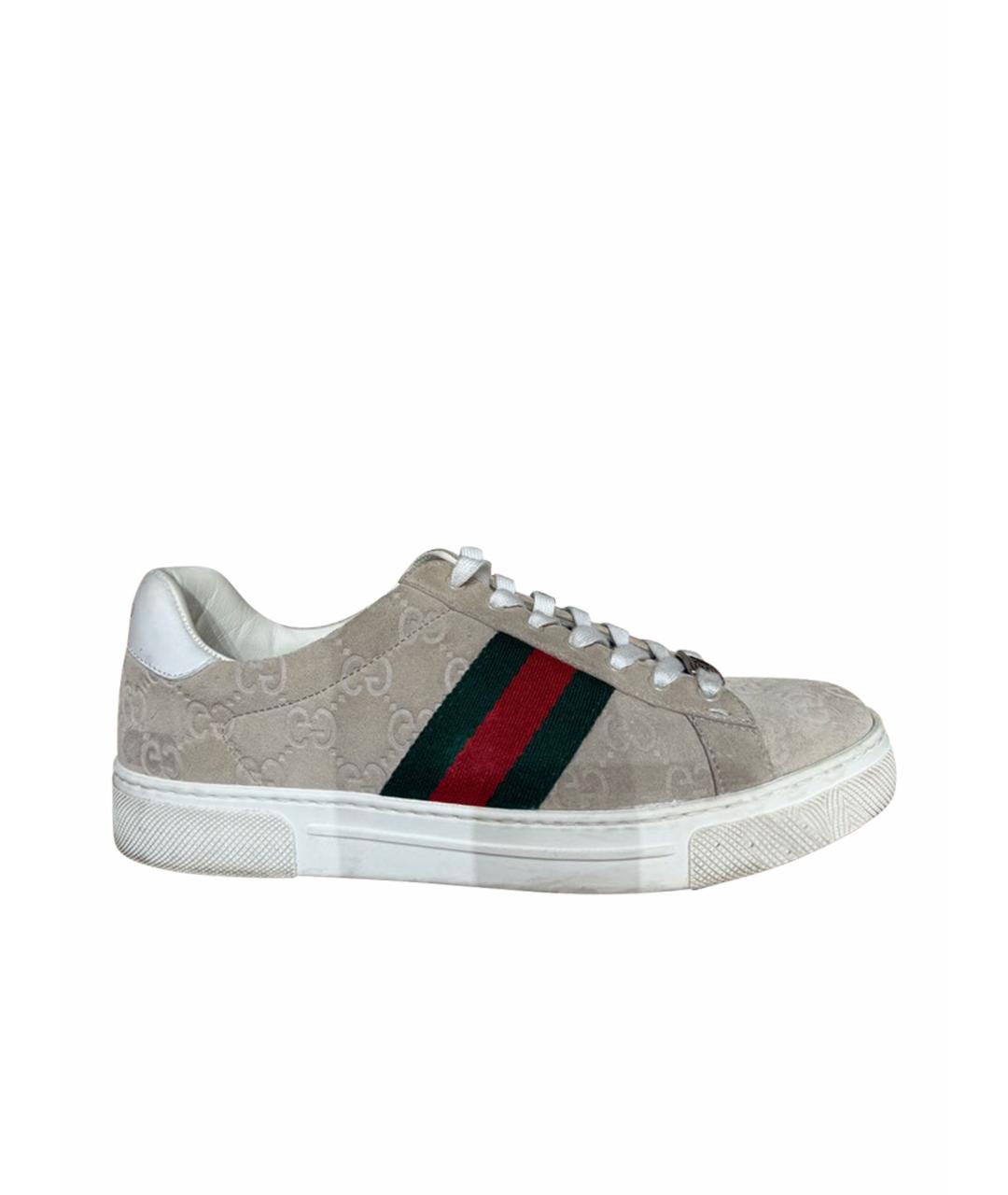 GUCCI Бежевые замшевые кеды, фото 1