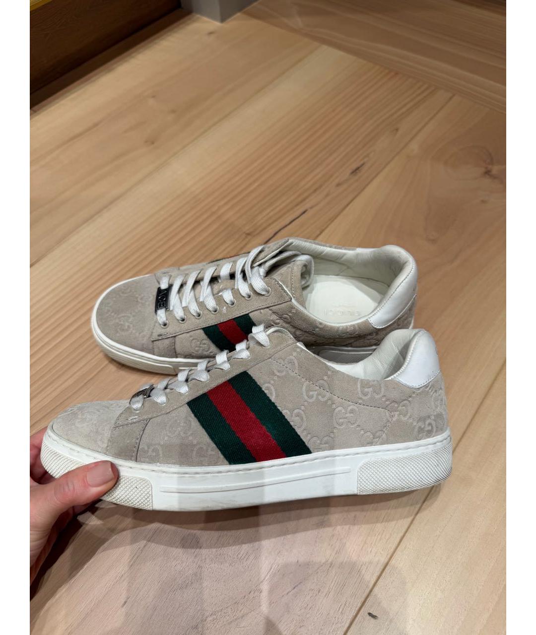 GUCCI Бежевые замшевые кеды, фото 4