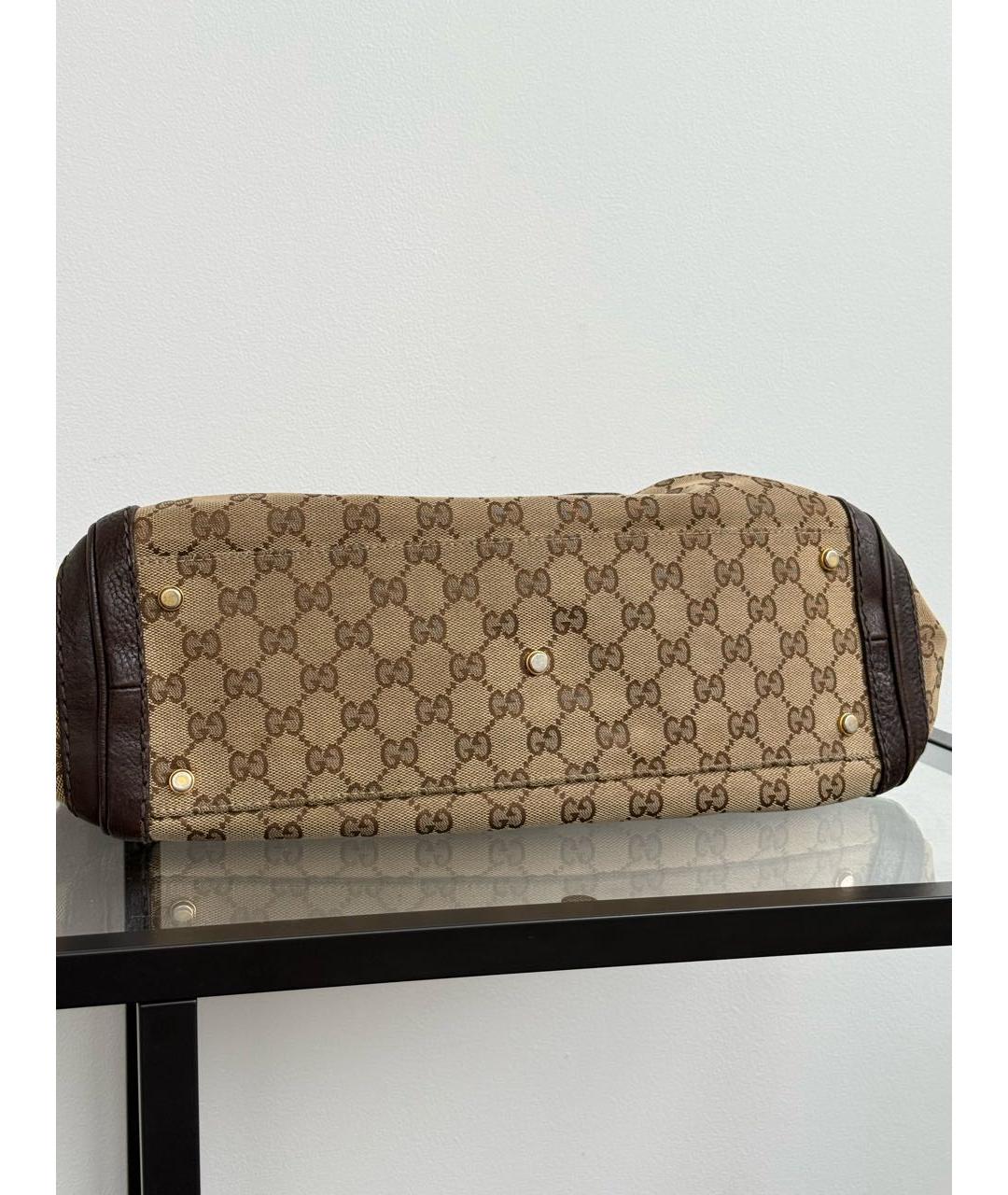GUCCI Коричневая сумка с короткими ручками из канвы, фото 7