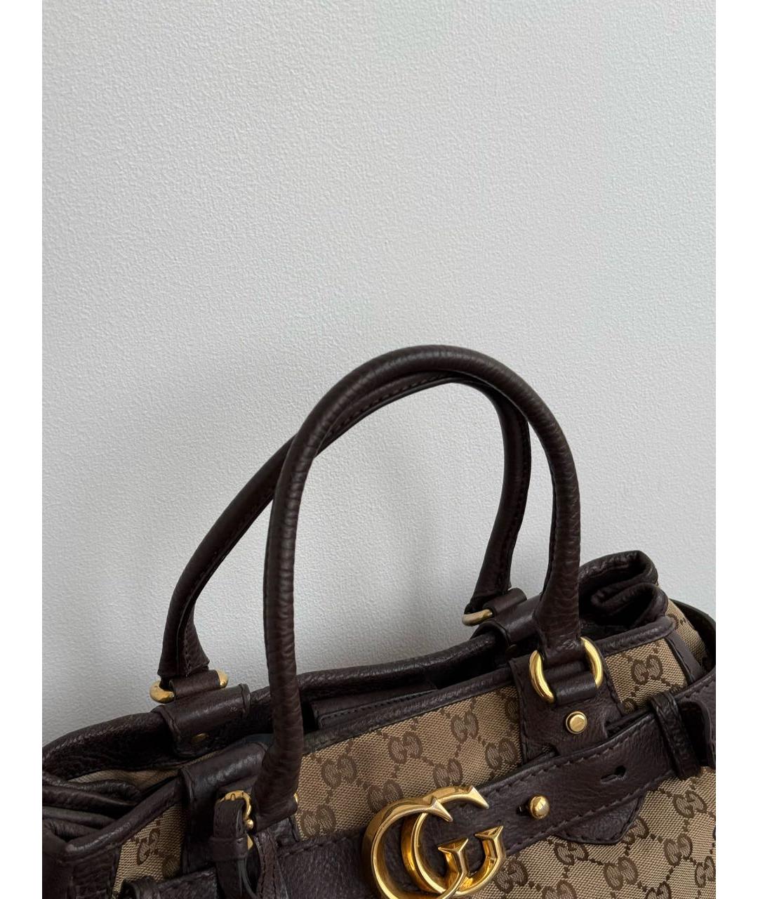 GUCCI Коричневая сумка с короткими ручками из канвы, фото 3