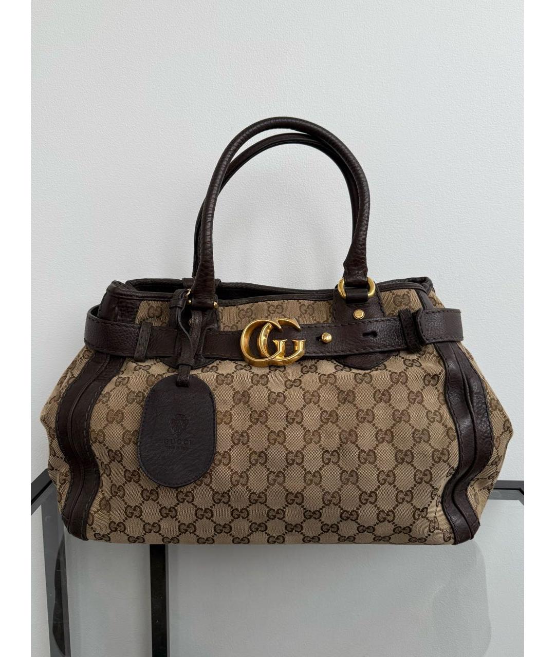 GUCCI Коричневая сумка с короткими ручками из канвы, фото 2
