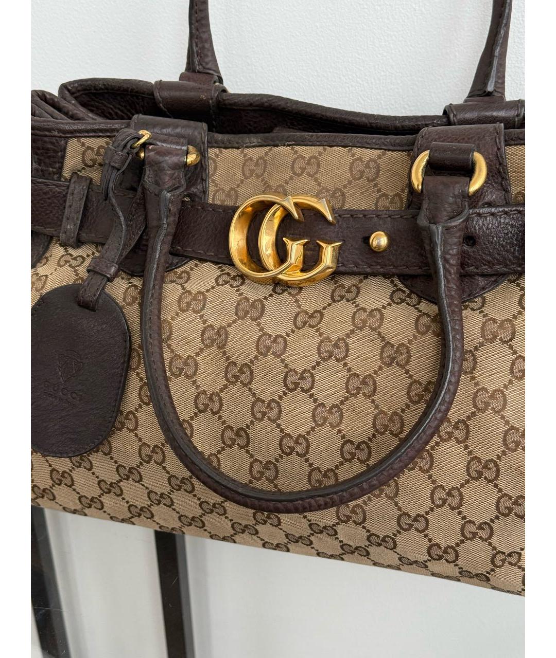 GUCCI Коричневая сумка с короткими ручками из канвы, фото 4
