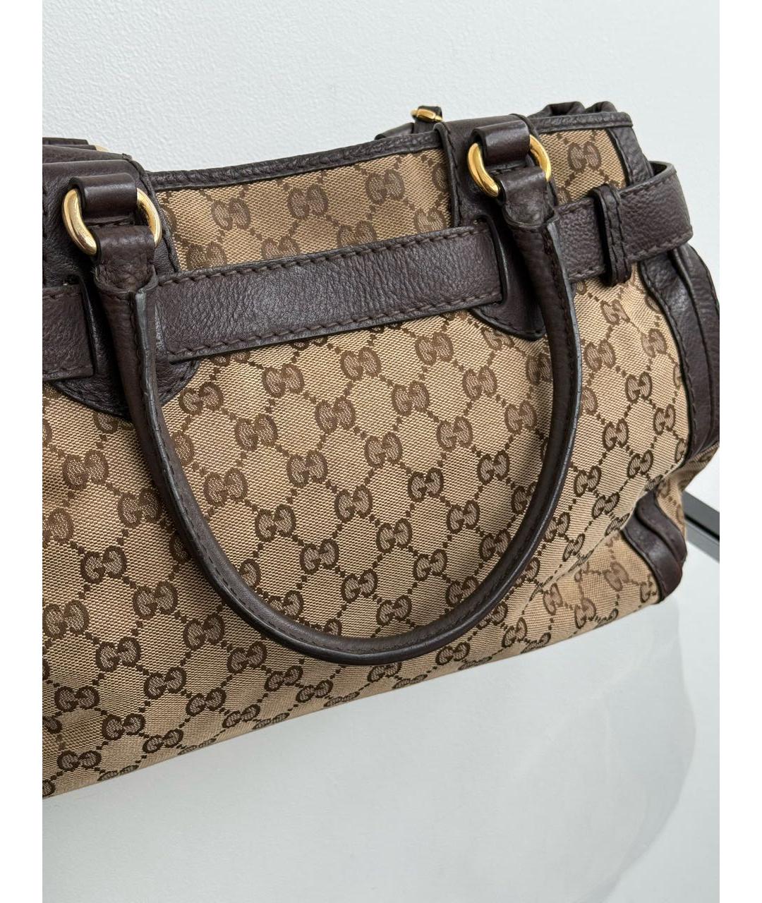 GUCCI Коричневая сумка с короткими ручками из канвы, фото 6
