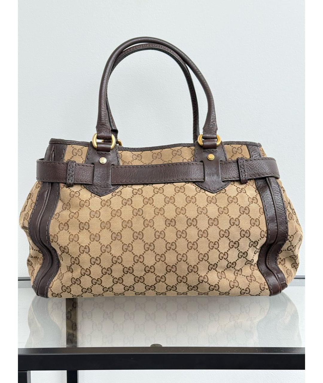 GUCCI Коричневая сумка с короткими ручками из канвы, фото 5
