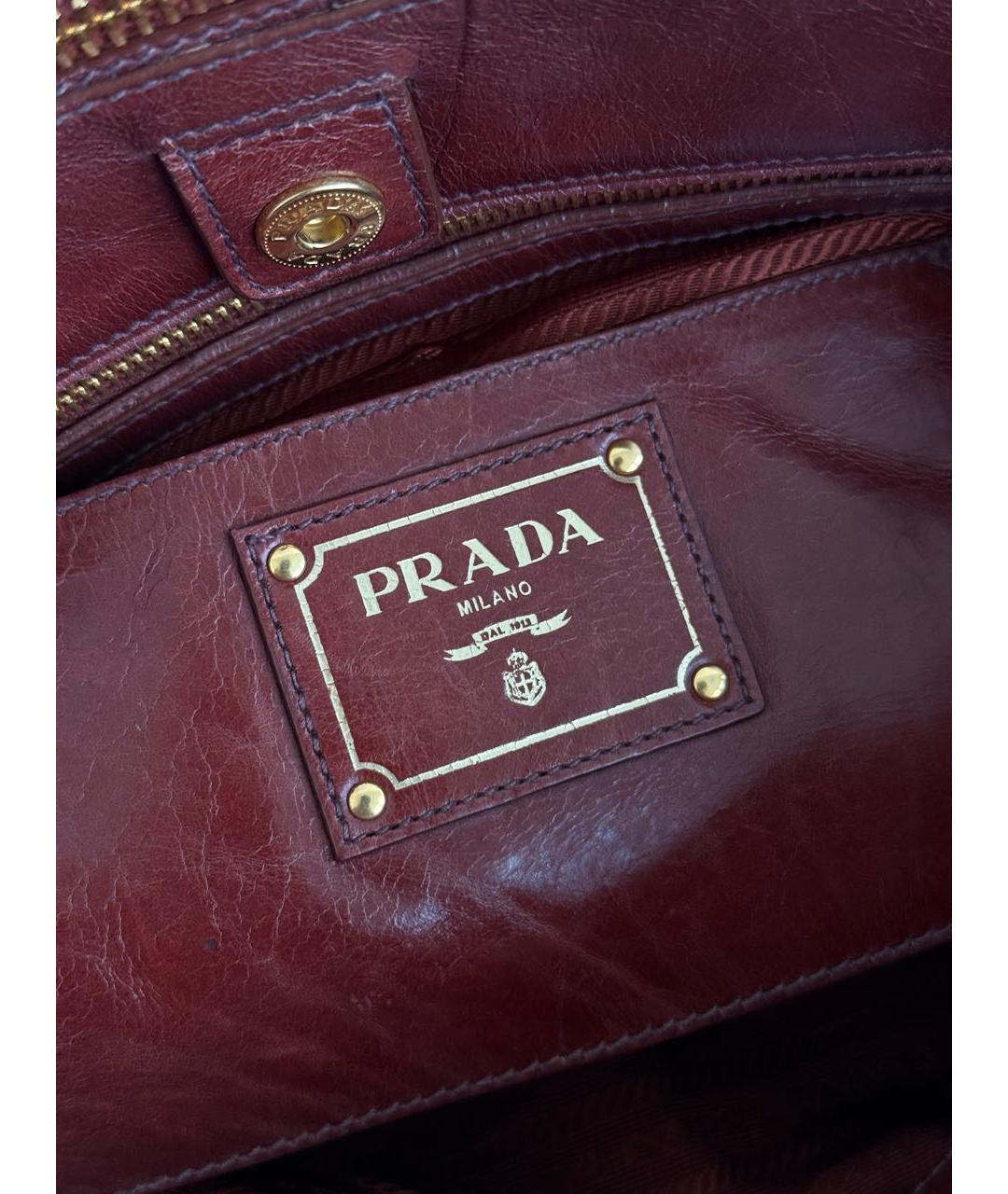 PRADA Бордовая кожаная сумка тоут, фото 7