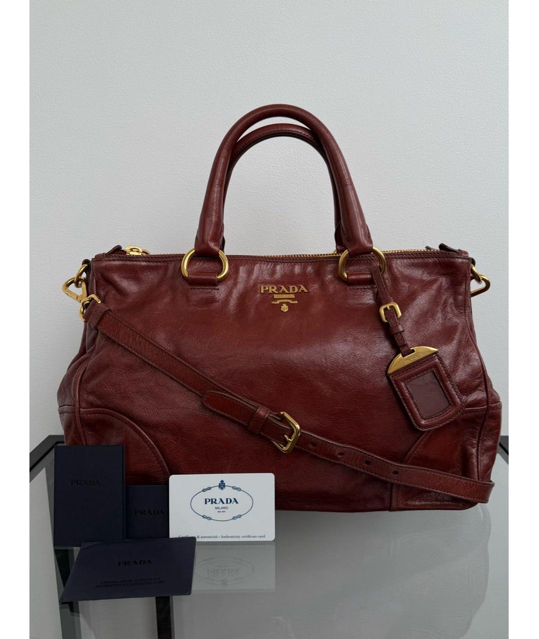 PRADA Бордовая кожаная сумка тоут, фото 9