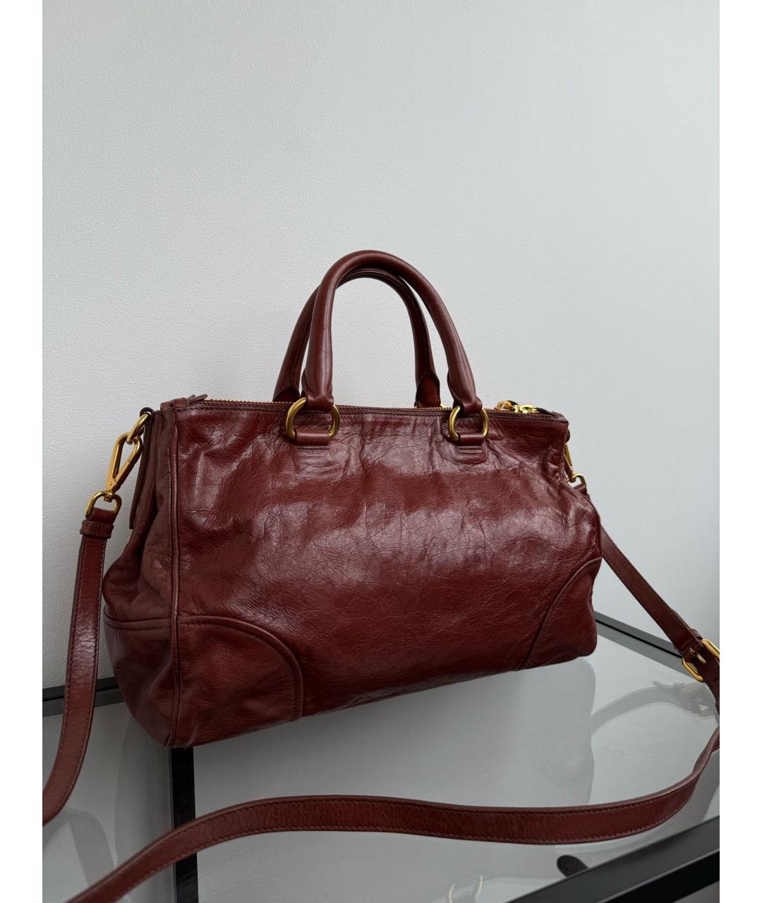 PRADA Бордовая кожаная сумка тоут, фото 4