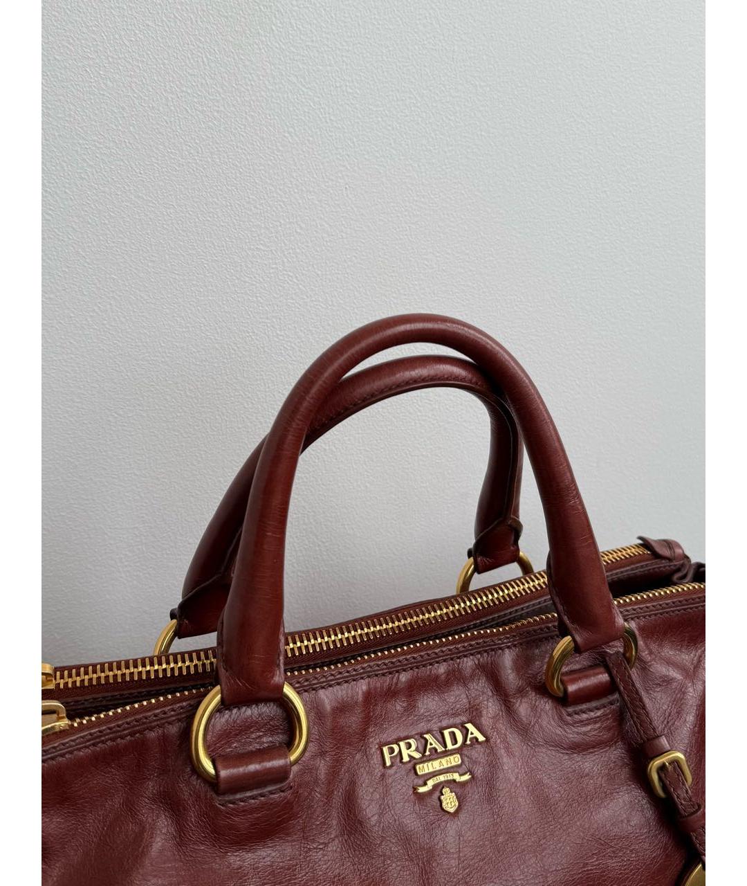 PRADA Бордовая кожаная сумка тоут, фото 3