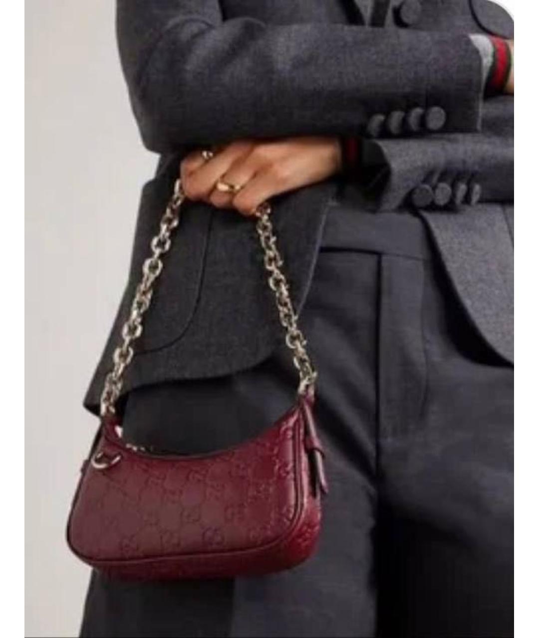 GUCCI Бордовая кожаная сумка с короткими ручками, фото 2