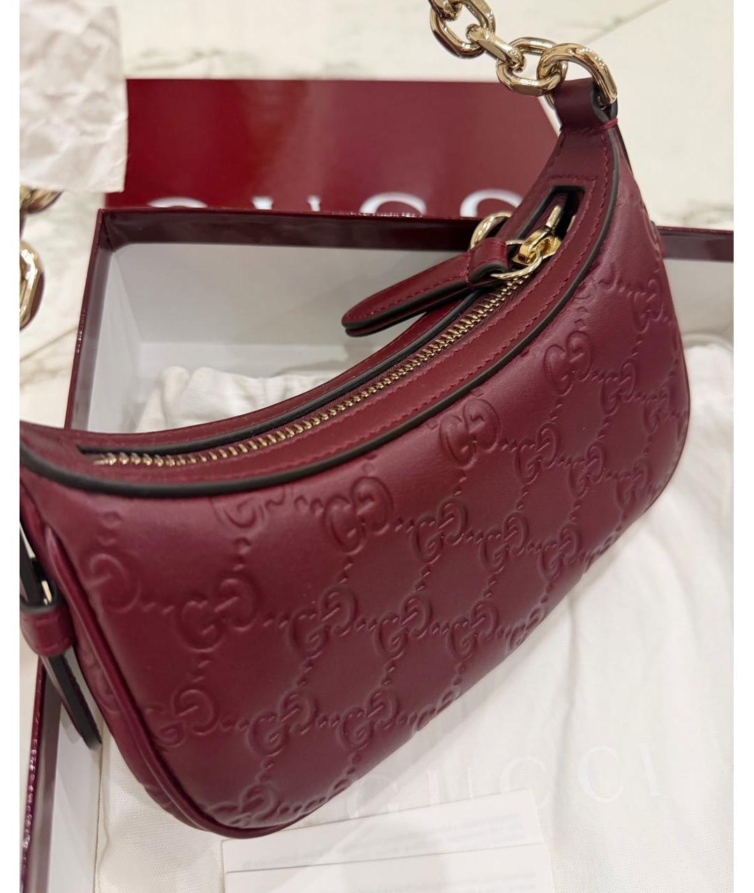 GUCCI Бордовая кожаная сумка с короткими ручками, фото 4