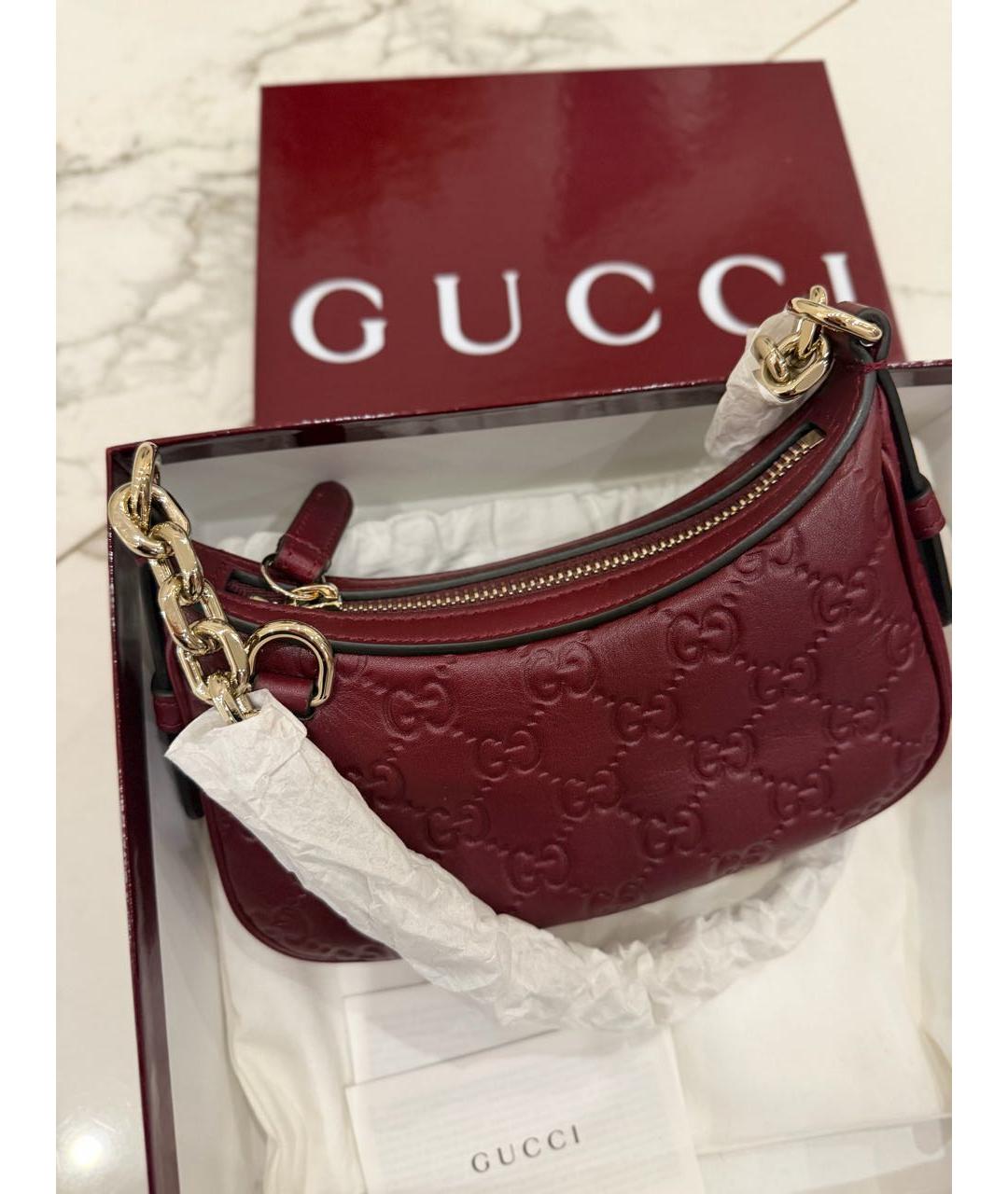 GUCCI Бордовая кожаная сумка с короткими ручками, фото 3