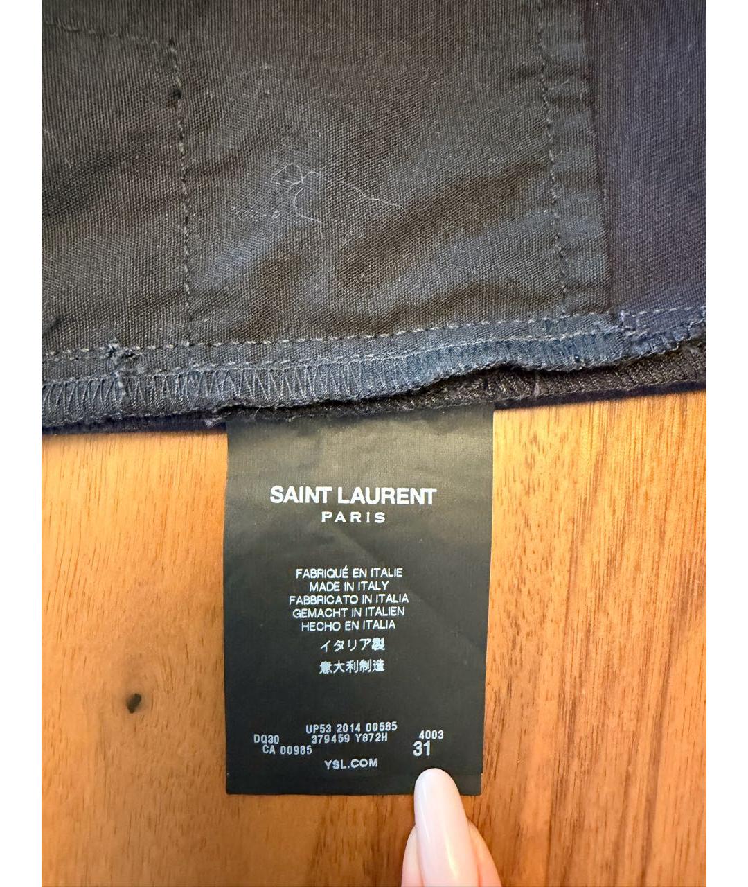 SAINT LAURENT Темно-синие хлопко-эластановые повседневные брюки, фото 5