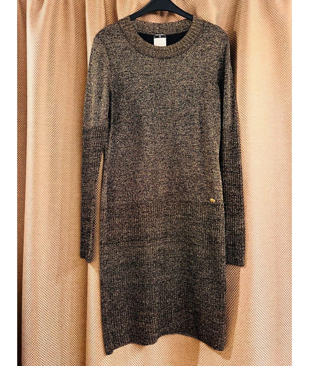CHANEL Золотое шерстяное повседневное платье, фото 9