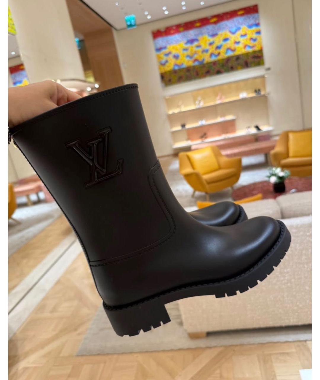 LOUIS VUITTON Черные резиновые полусапоги, фото 5