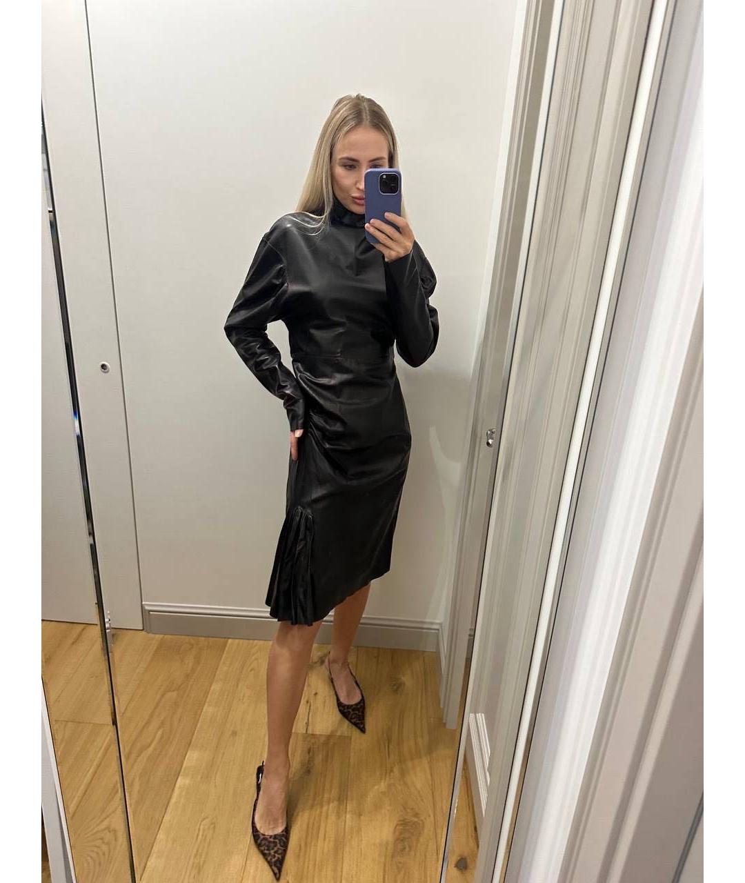 ALBERTA FERRETTI Черное кожаное повседневное платье, фото 5