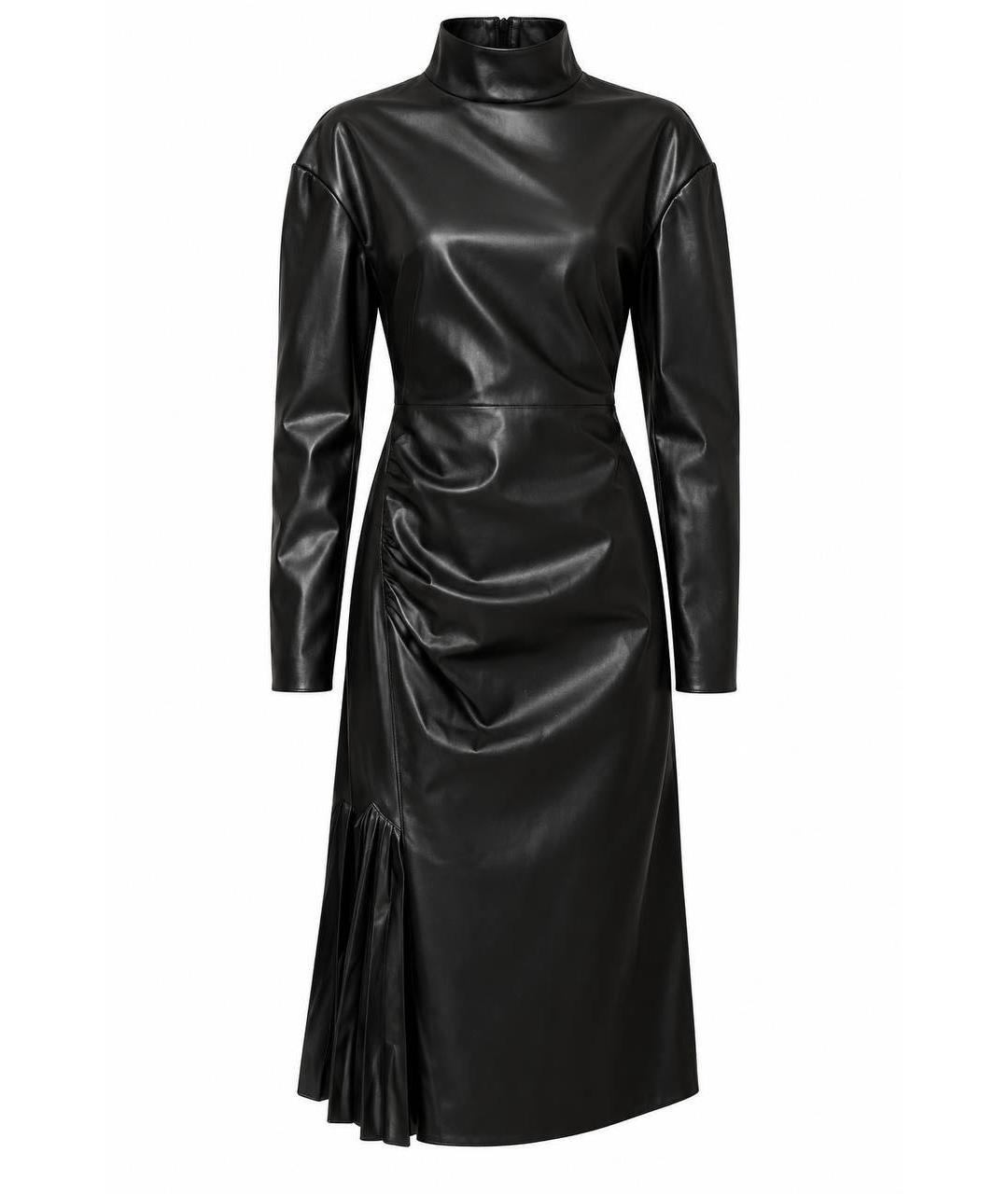 ALBERTA FERRETTI Черное кожаное повседневное платье, фото 1