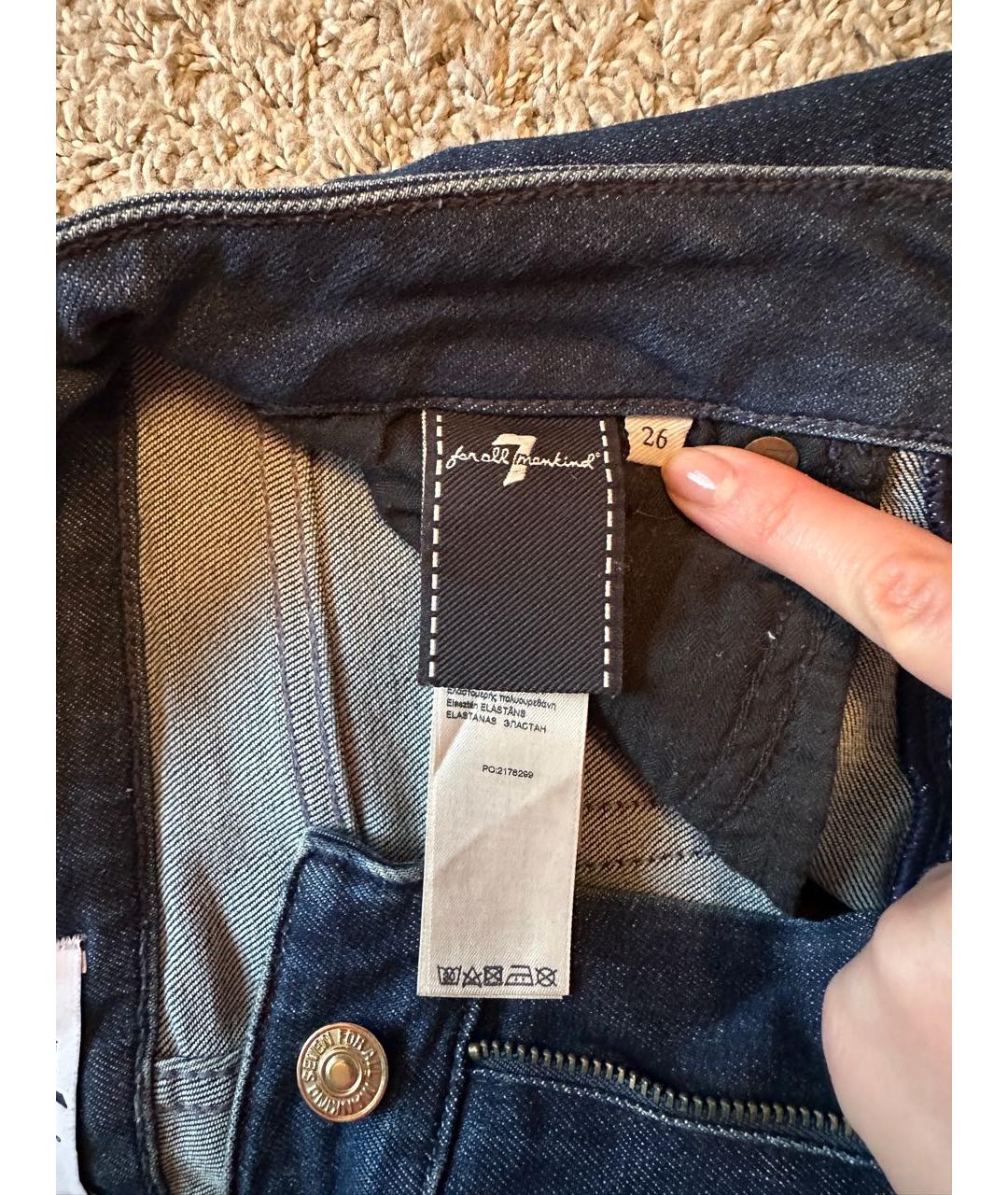 7 FOR ALL MANKIND Темно-синие хлопковые джинсы слим, фото 4