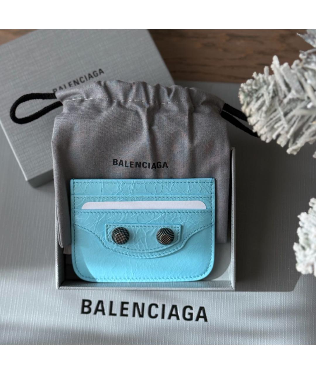 BALENCIAGA Голубой кожаный кардхолдер, фото 5