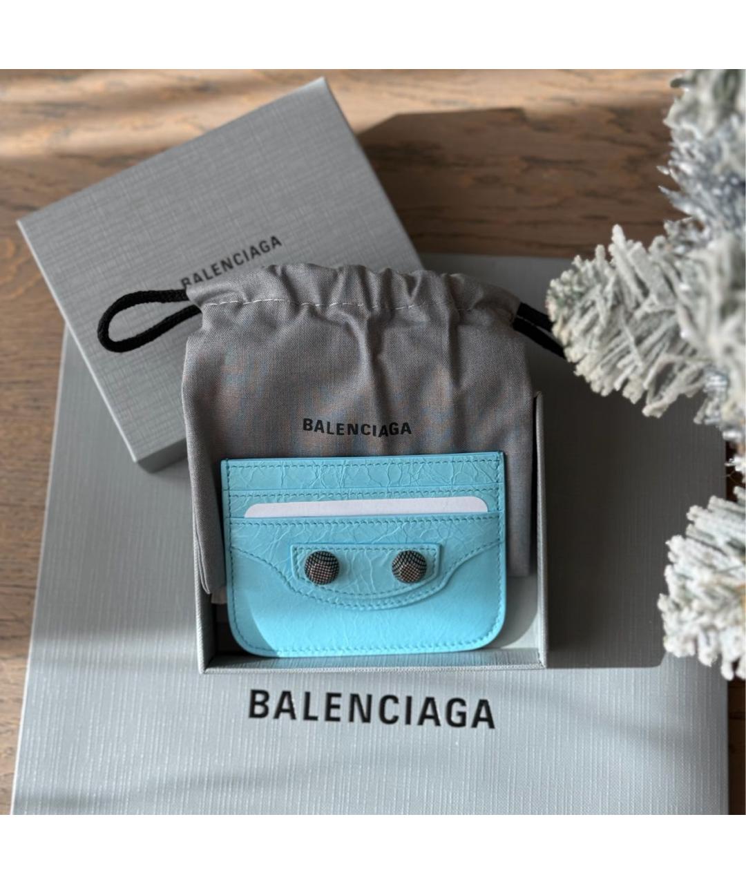 BALENCIAGA Голубой кожаный кардхолдер, фото 2