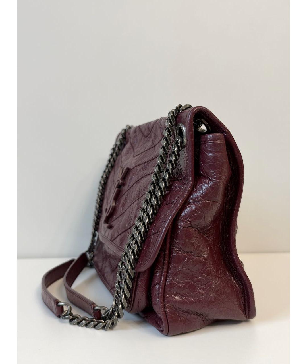 SAINT LAURENT Бордовая кожаная сумка через плечо, фото 4