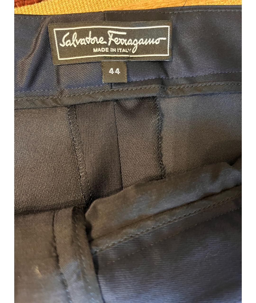 FERRAGAMO Темно-синие шерстяные прямые брюки, фото 3