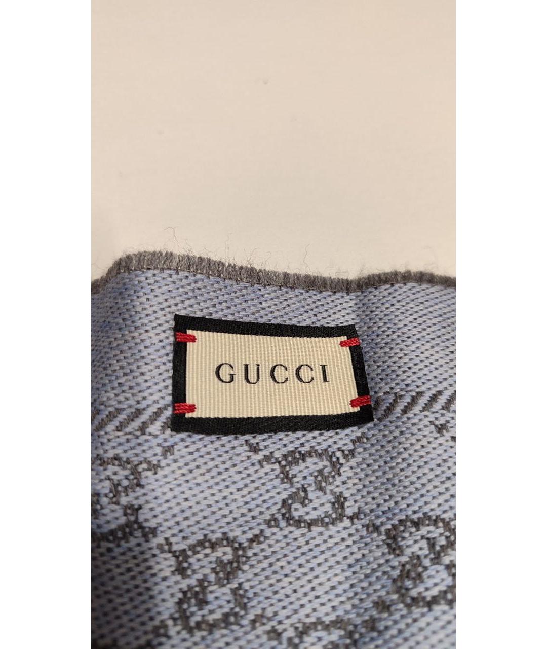 GUCCI Голубой шерстяной шарф, фото 3