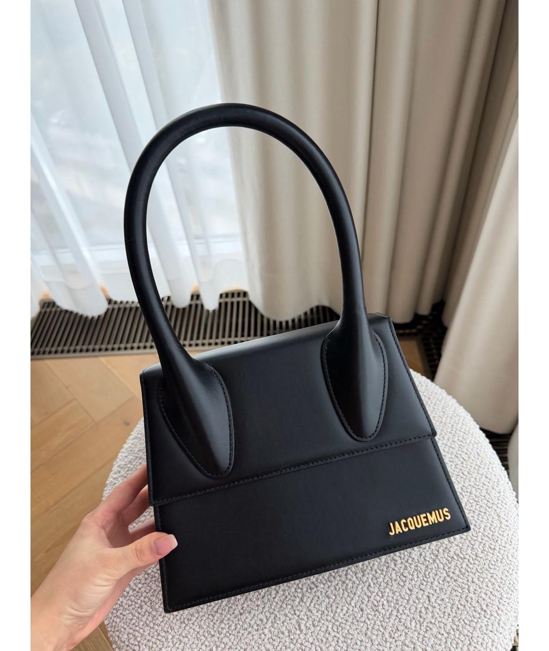 JACQUEMUS Черная кожаная сумка с короткими ручками, фото 2