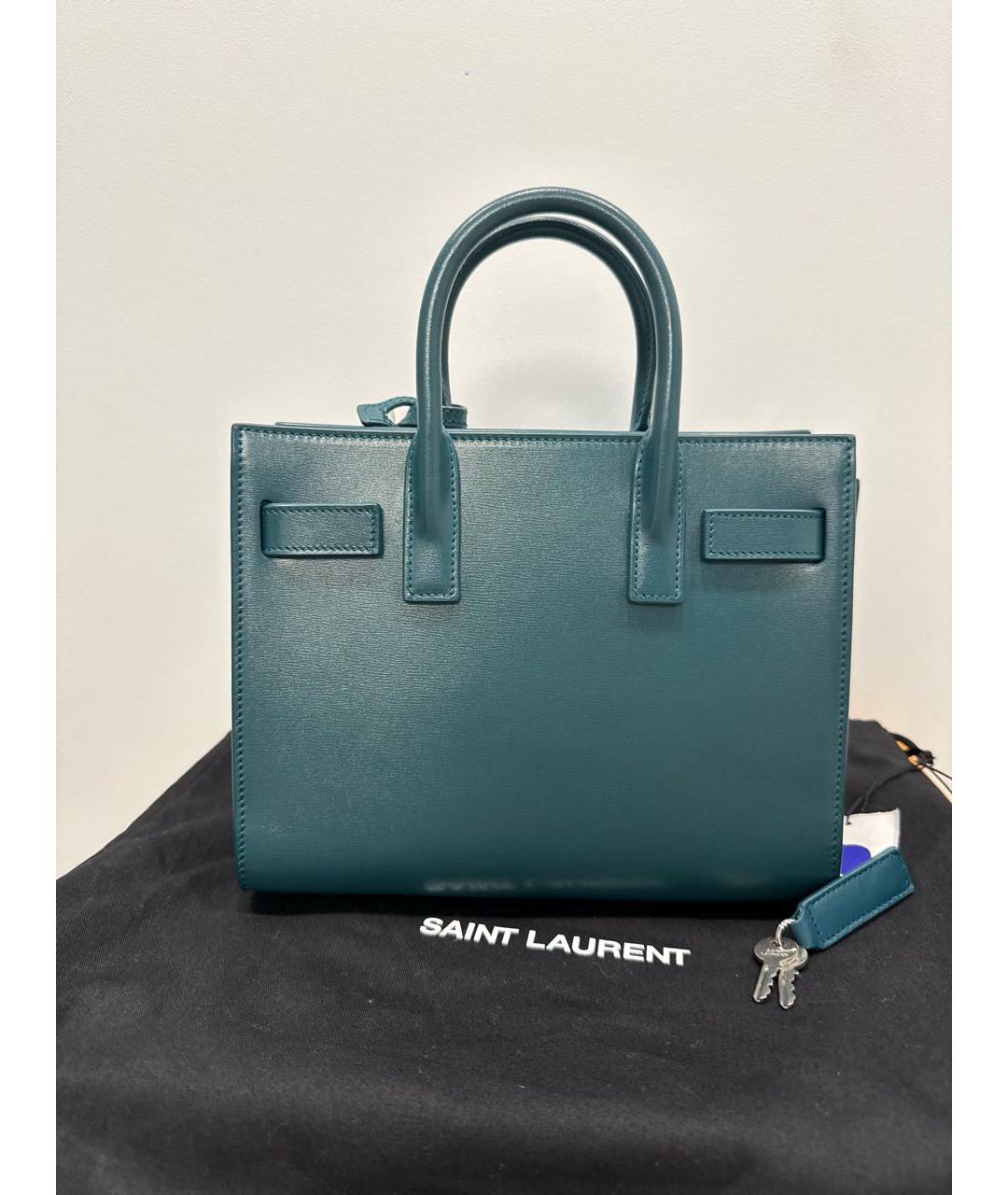 SAINT LAURENT Бирюзовая кожаная сумка тоут, фото 3