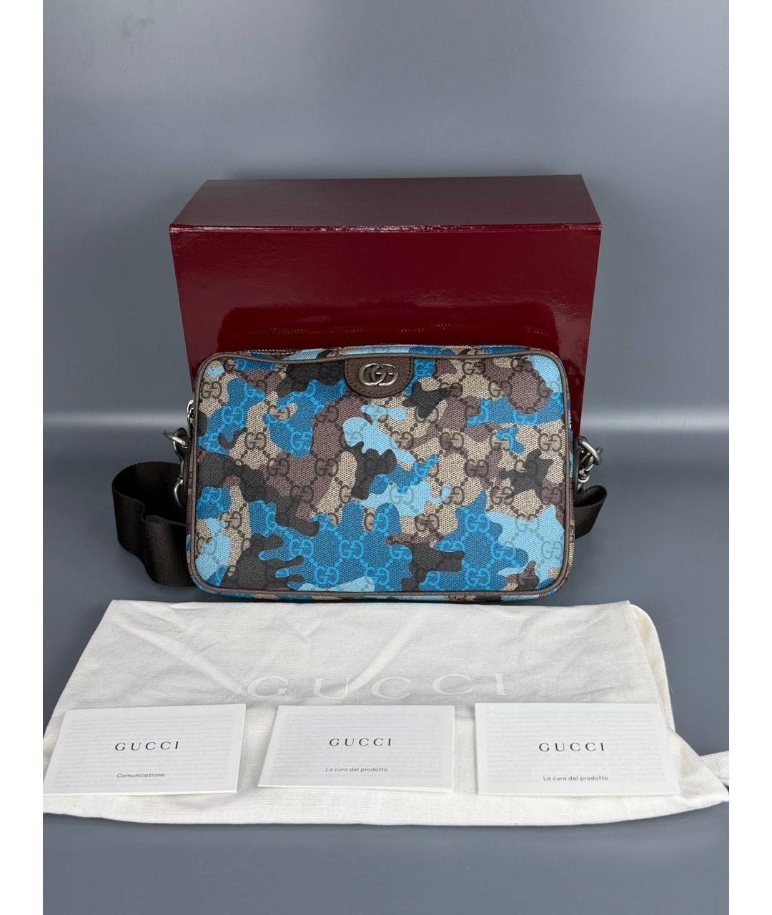GUCCI Голубая тканевая сумка на плечо, фото 5