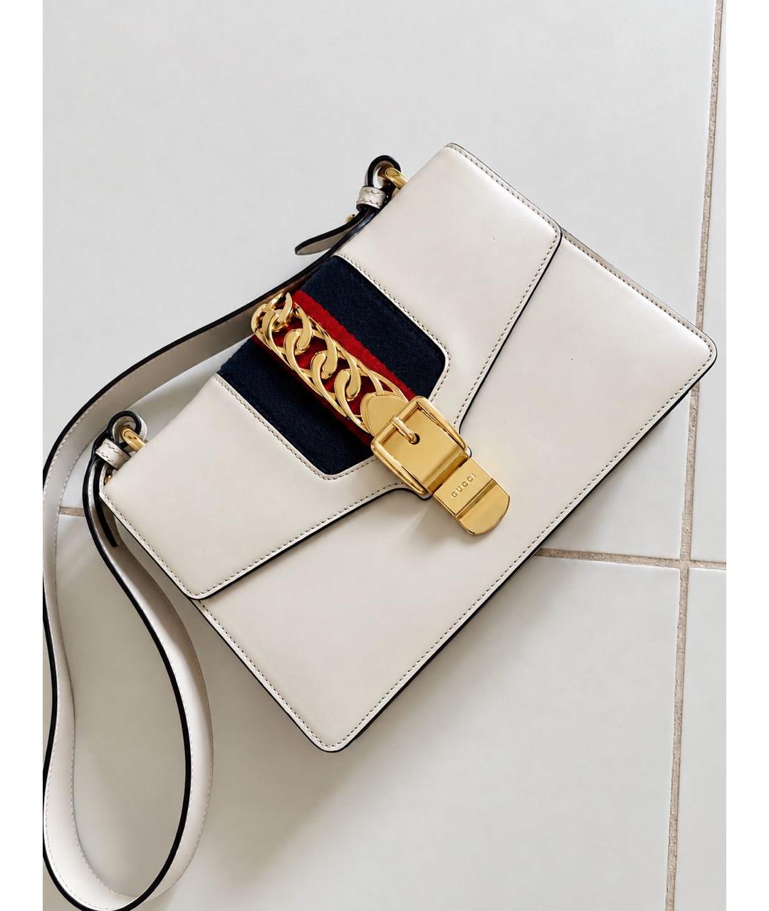 GUCCI Белая кожаная сумка с короткими ручками, фото 8