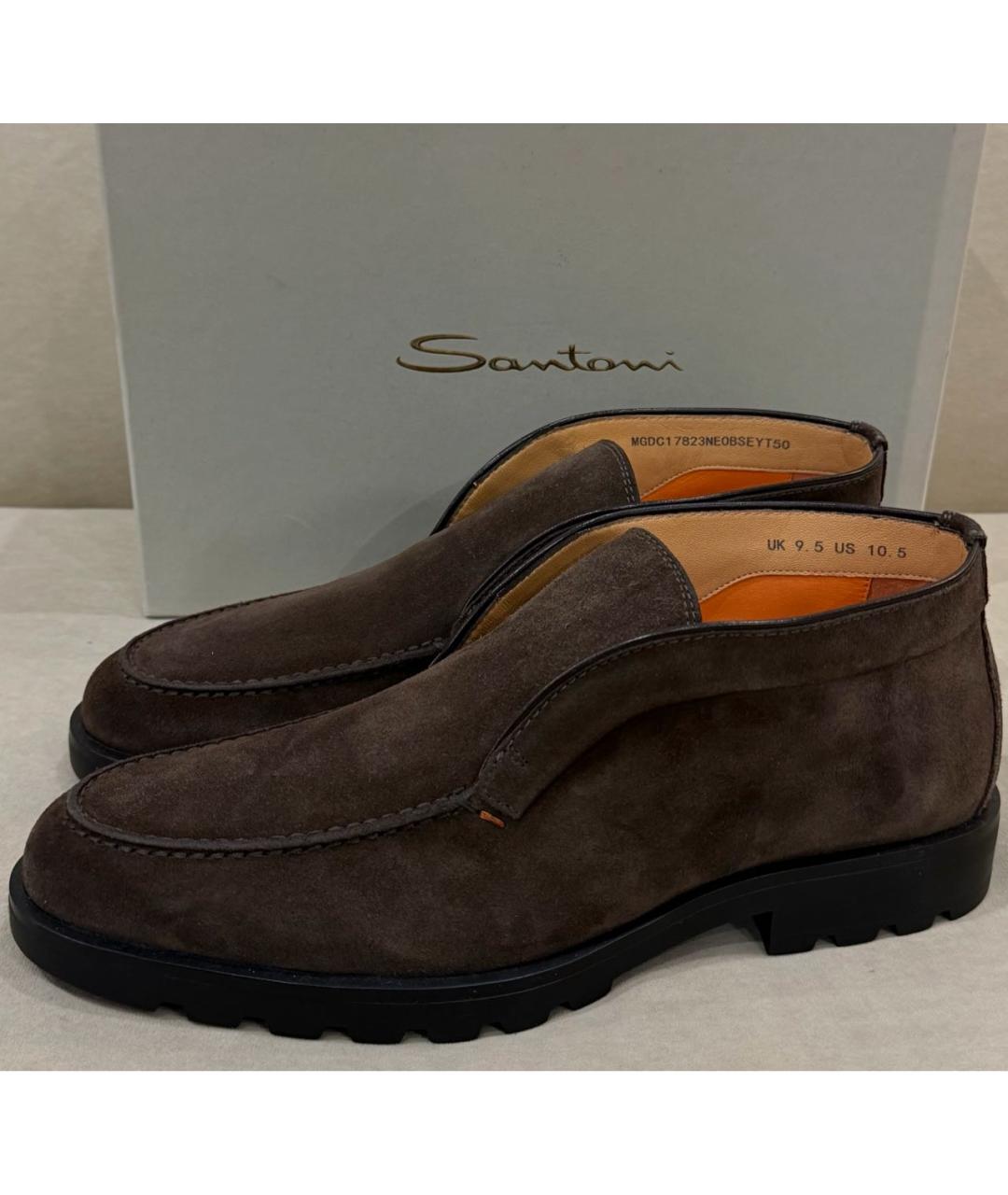 SANTONI Коричневые замшевые высокие ботинки, фото 6