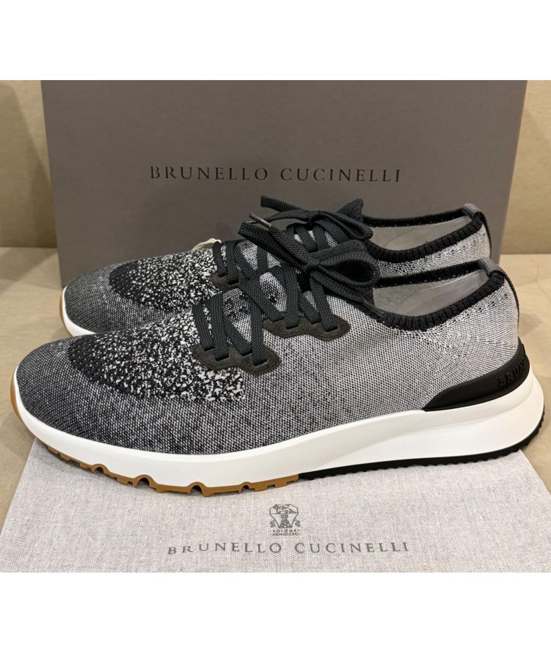 BRUNELLO CUCINELLI Серые текстильные низкие кроссовки / кеды, фото 5