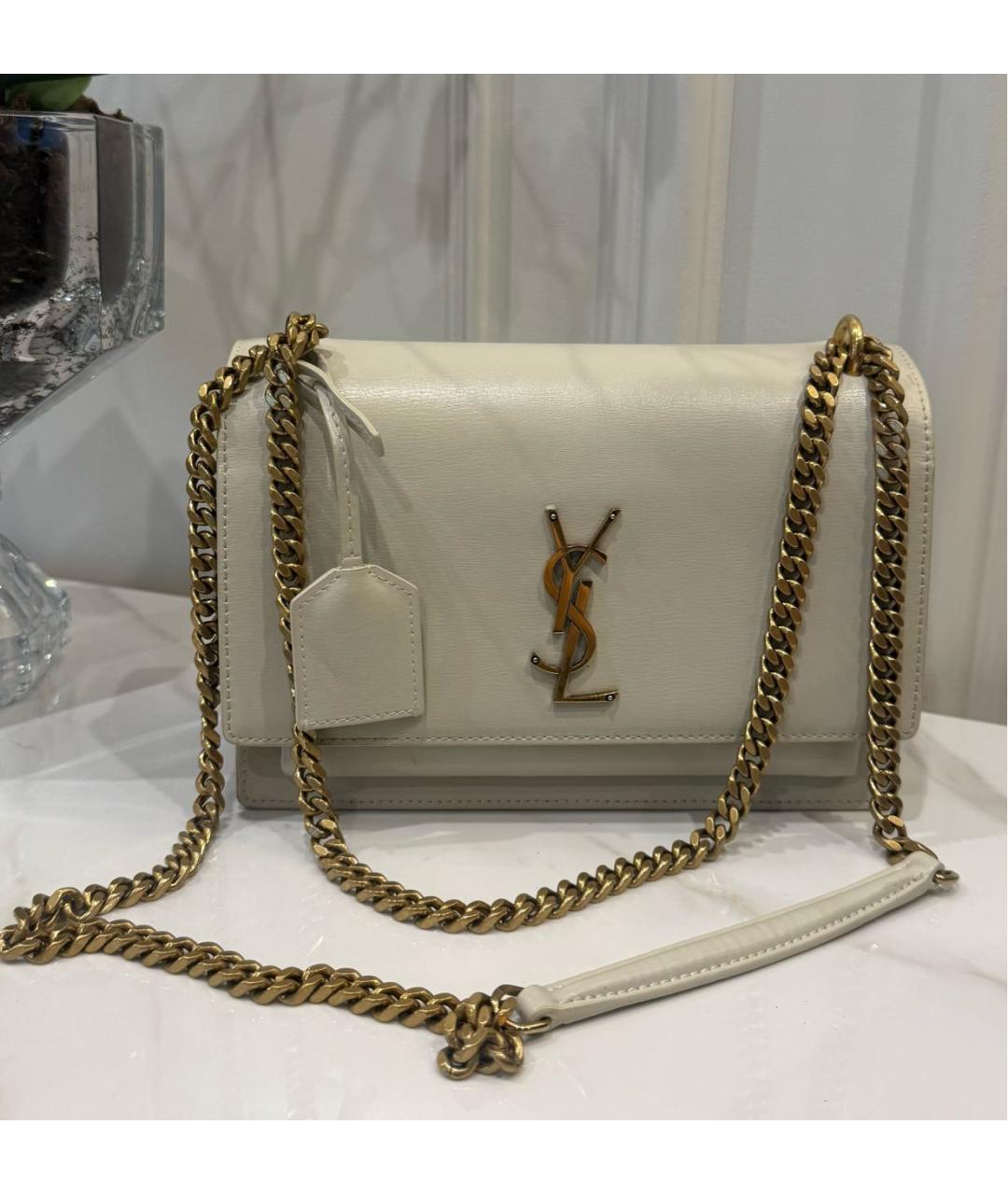 SAINT LAURENT Бежевая кожаная сумка через плечо, фото 2