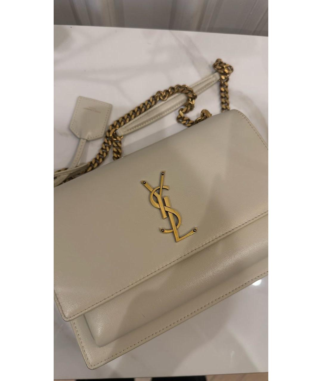 SAINT LAURENT Бежевая кожаная сумка через плечо, фото 4