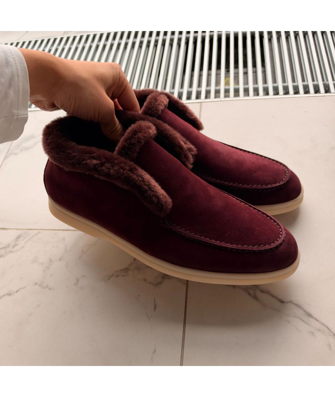 LORO PIANA Бордовые замшевые ботинки, фото 3