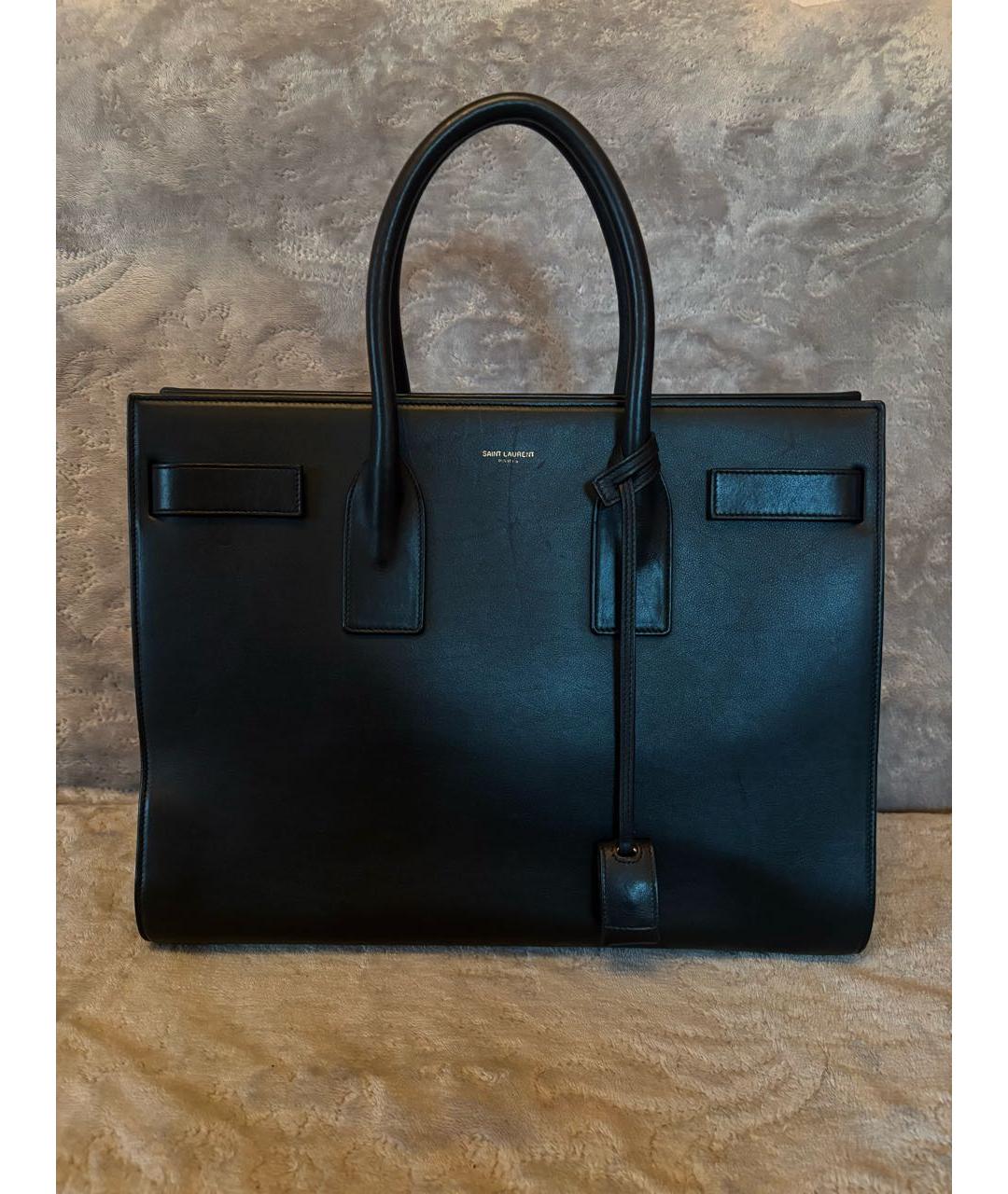 SAINT LAURENT Черная кожаная сумка тоут, фото 9