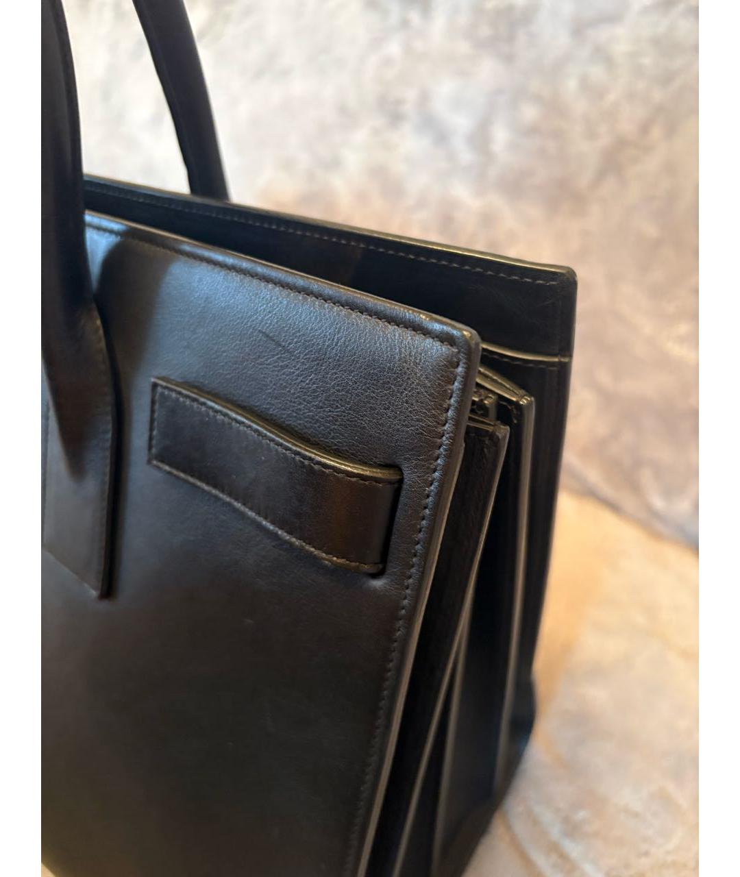 SAINT LAURENT Черная кожаная сумка тоут, фото 5