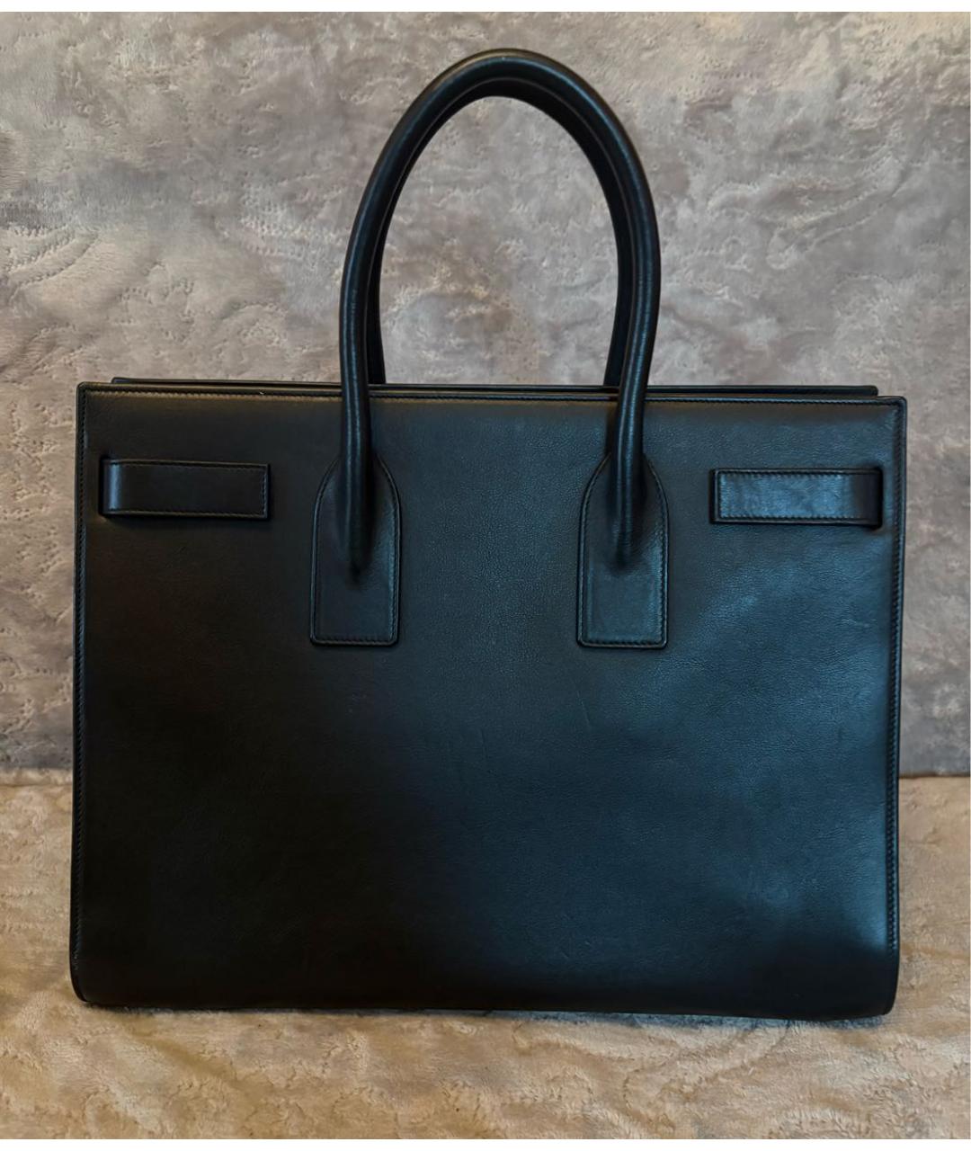 SAINT LAURENT Черная кожаная сумка тоут, фото 2
