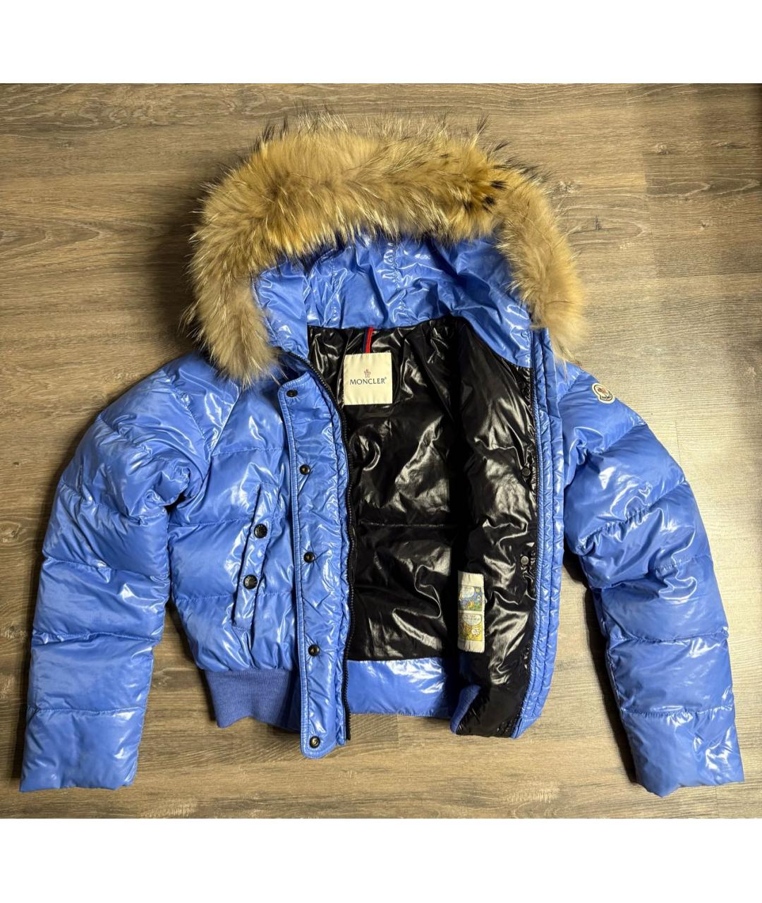 MONCLER Голубой полиамидовый пуховик, фото 2