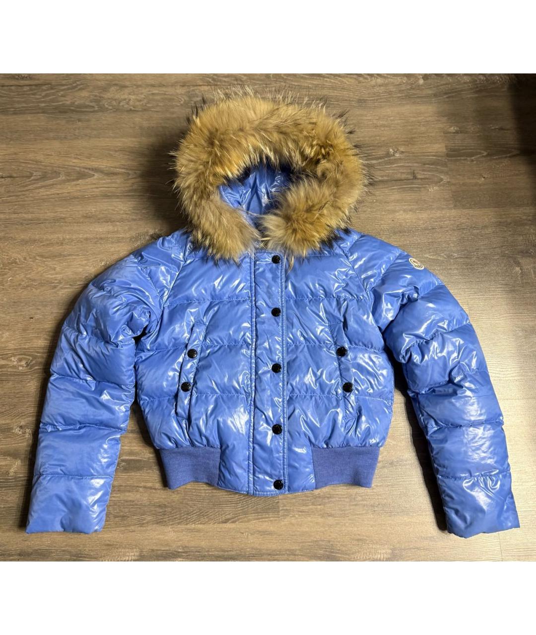 MONCLER Голубой полиамидовый пуховик, фото 9