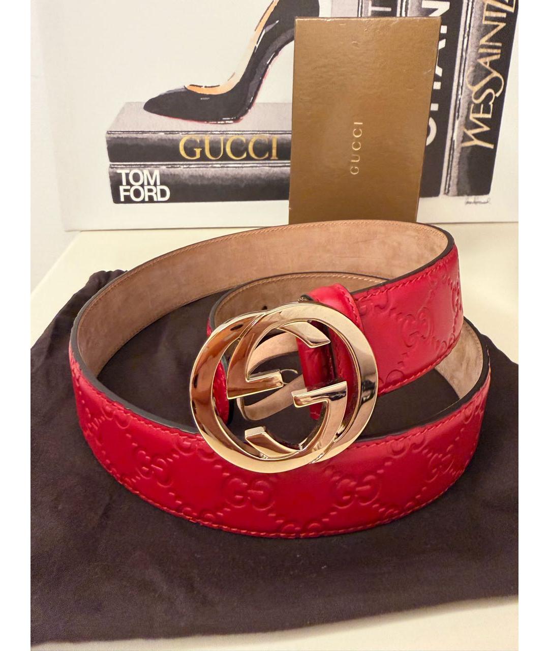 GUCCI Красный кожаный ремень, фото 8