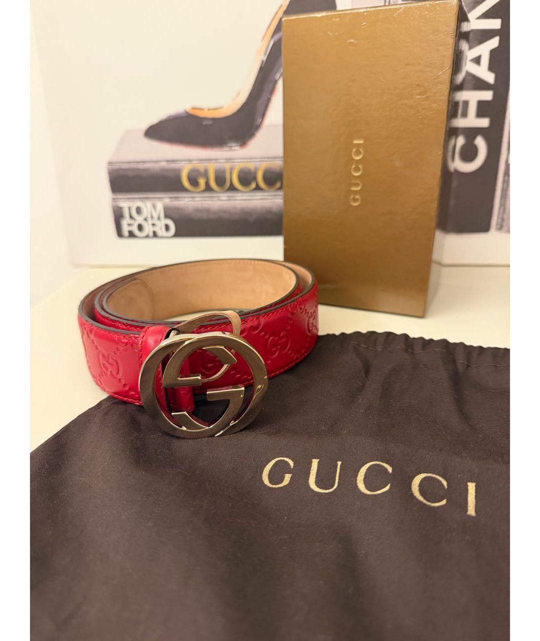 GUCCI Красный кожаный ремень, фото 6