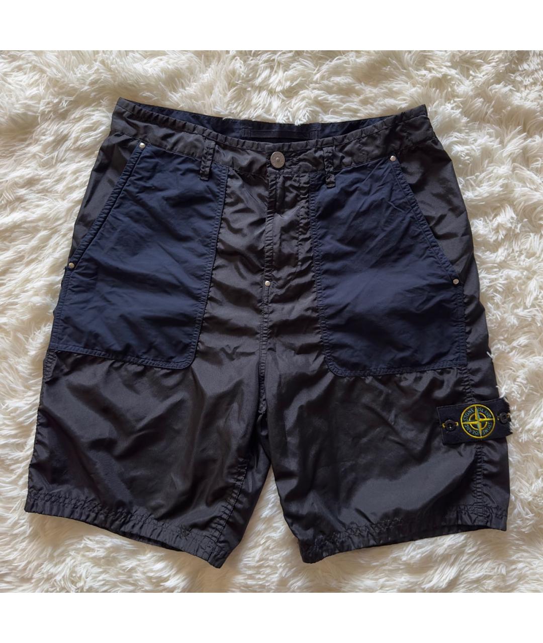 STONE ISLAND Темно-синие полиуретановые шорты, фото 6