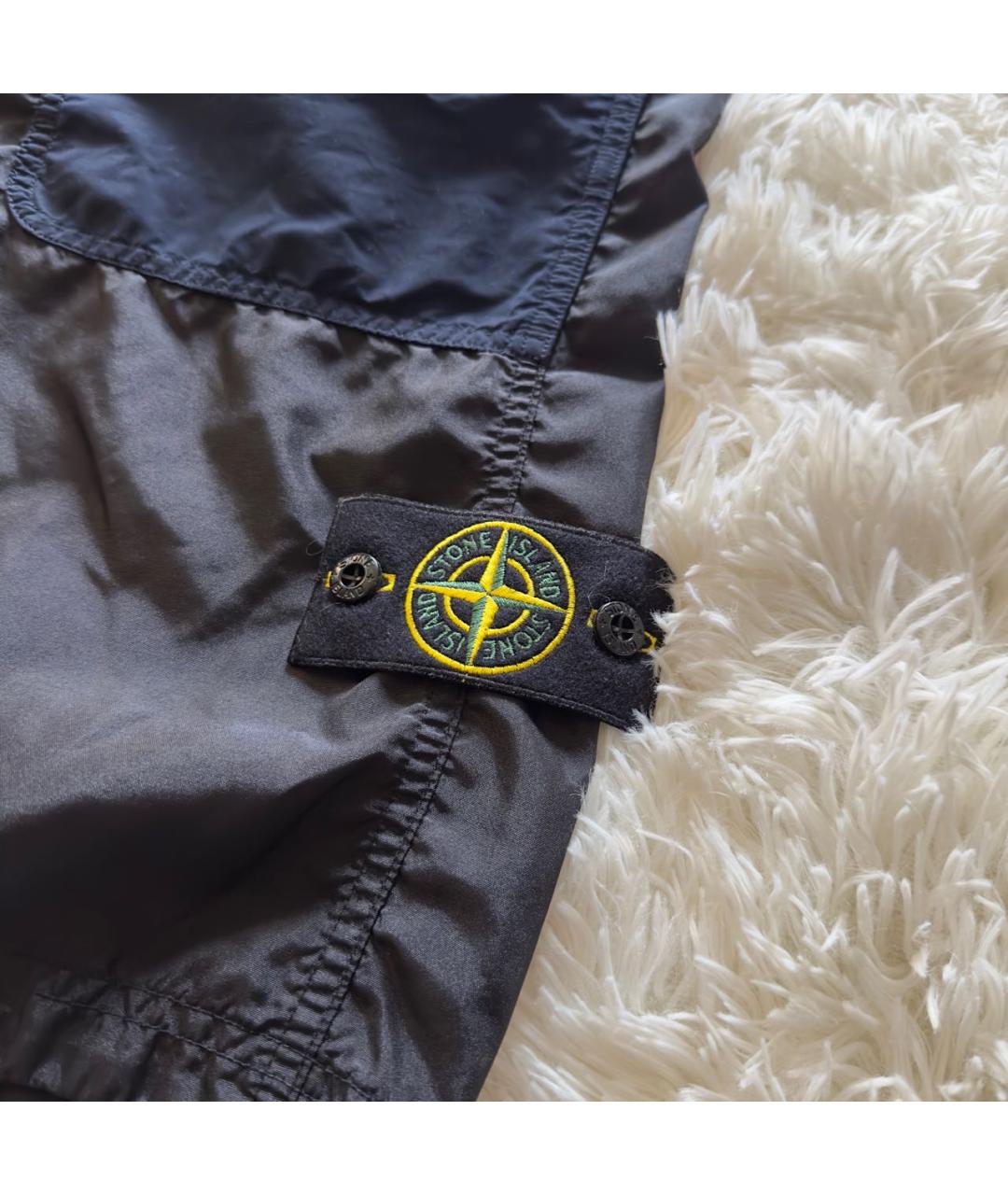 STONE ISLAND Темно-синие полиуретановые шорты, фото 4