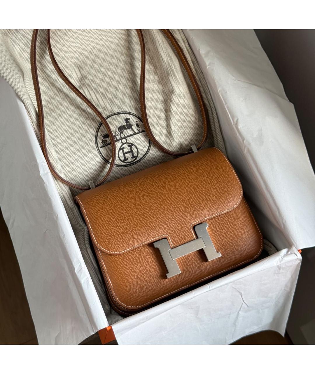 HERMES Коричневая кожаная сумка через плечо, фото 4