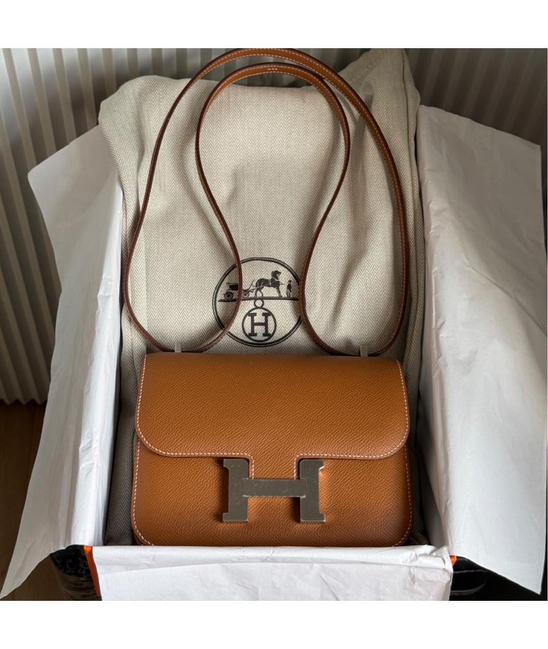 HERMES Коричневая кожаная сумка через плечо, фото 6