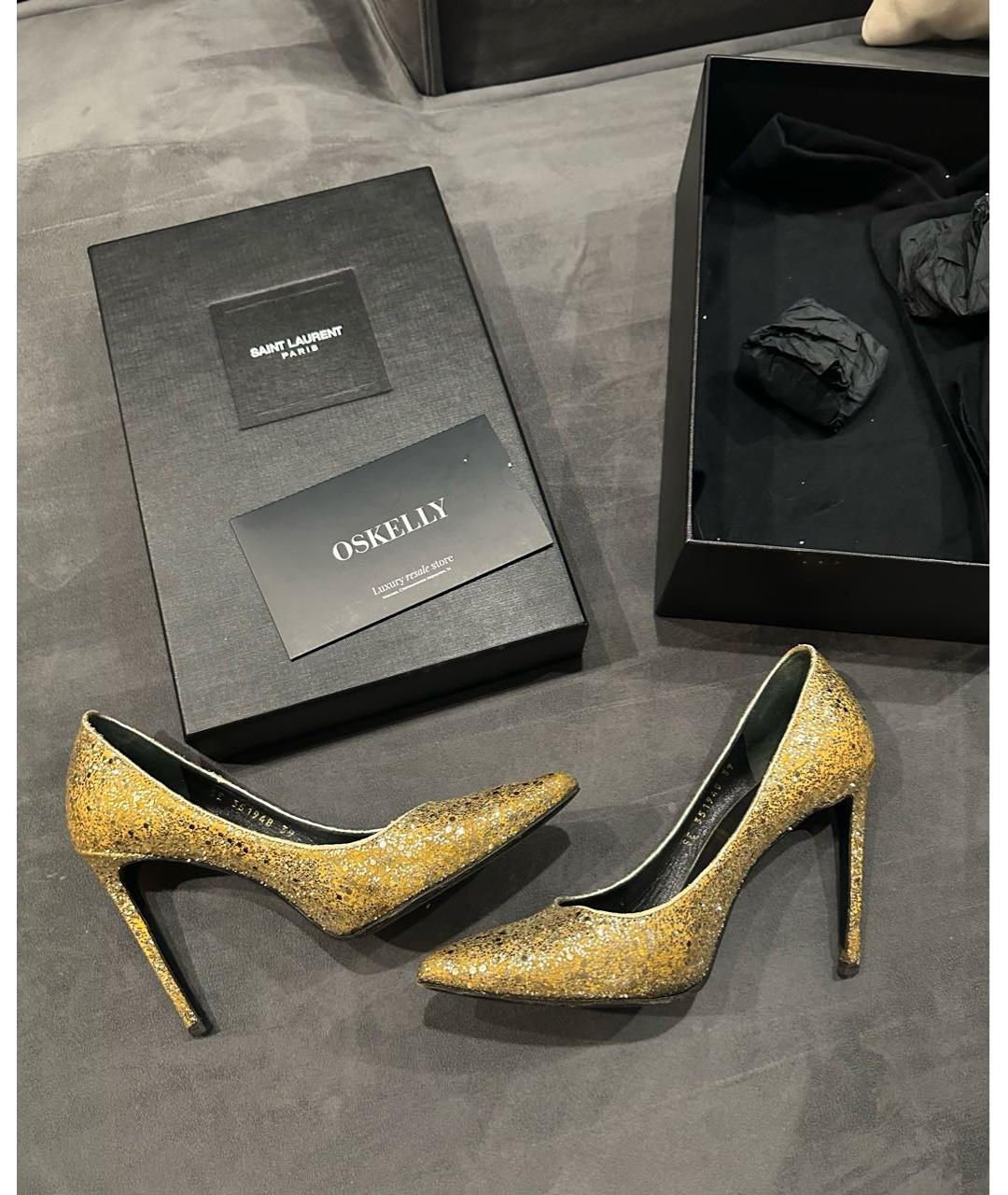 SAINT LAURENT Золотые кожаные туфли, фото 2