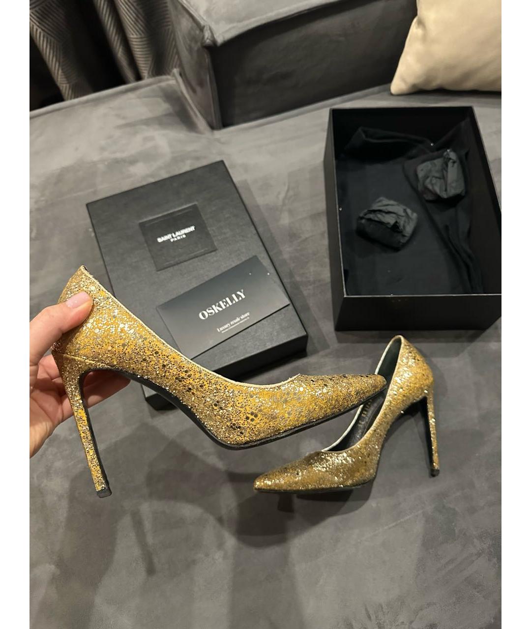 SAINT LAURENT Золотые кожаные туфли, фото 5