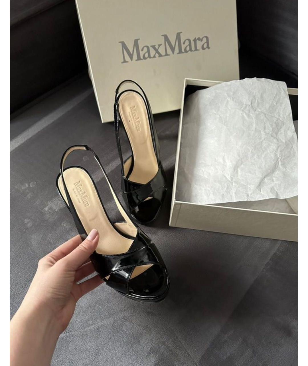 'S MAX MARA Черные босоножки из лакированной кожи, фото 3